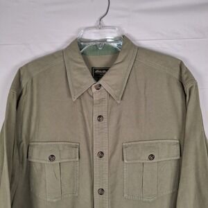 Vtg Eddie Bauer Flannel Shirt Mens Large Green Long Sleeve Button Up‎ Chamois